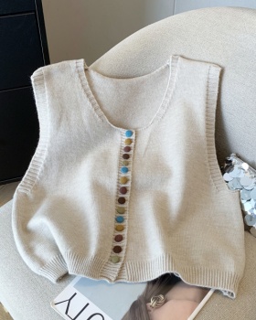 Knitted Casual tops buckle retro waistcoat for women
