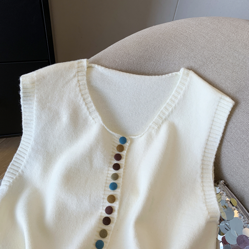 Knitted Casual tops buckle retro waistcoat for women