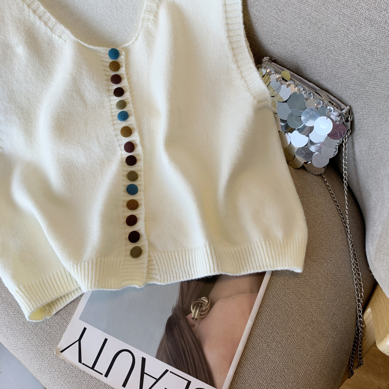 Knitted Casual tops buckle retro waistcoat for women