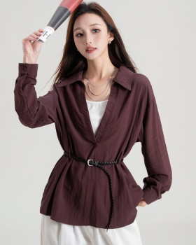Long sleeve Korean style vest simple shirt 3pcs set for women