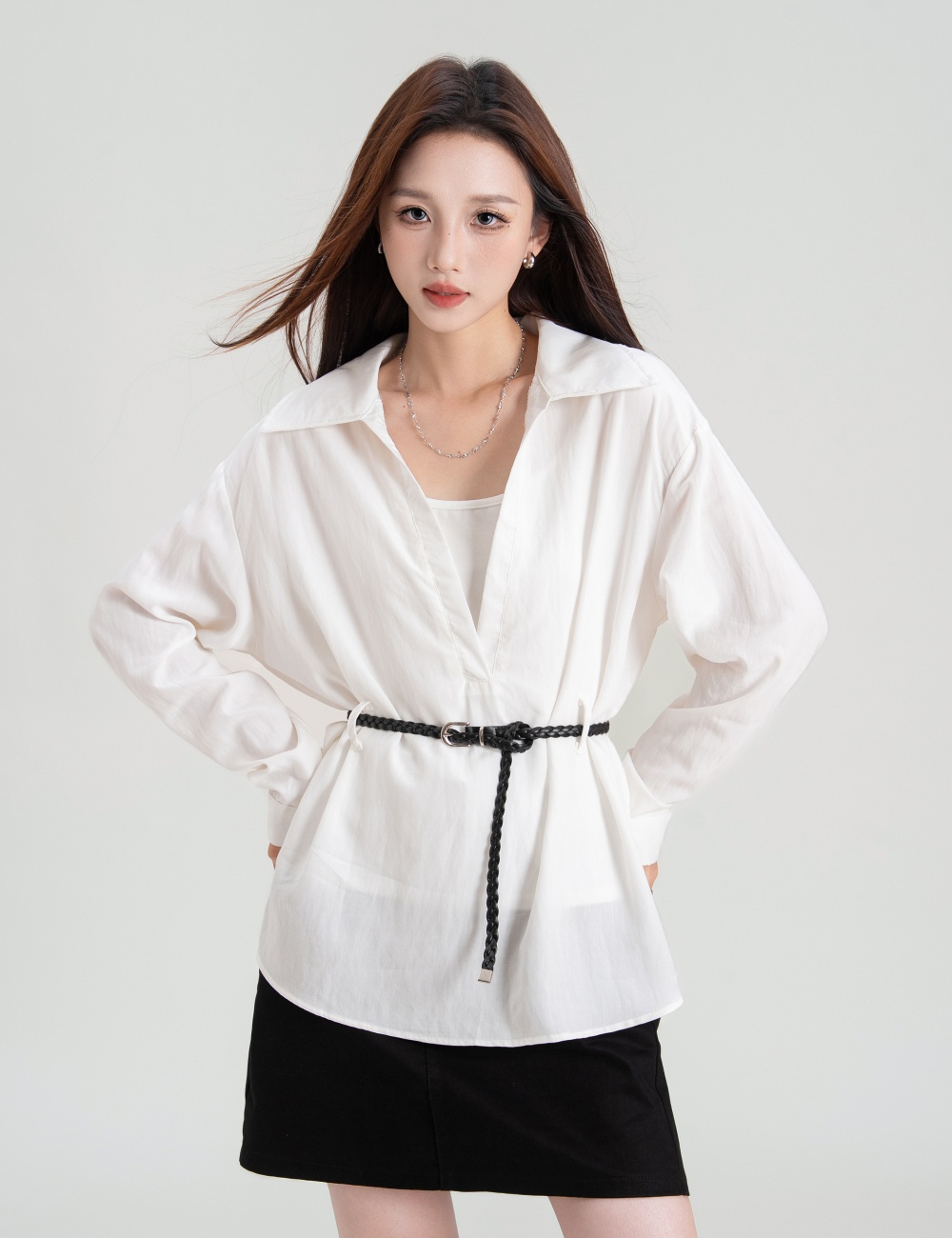 Long sleeve Korean style vest simple shirt 3pcs set for women