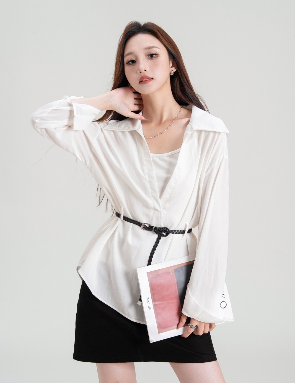 Long sleeve Korean style vest simple shirt 3pcs set for women