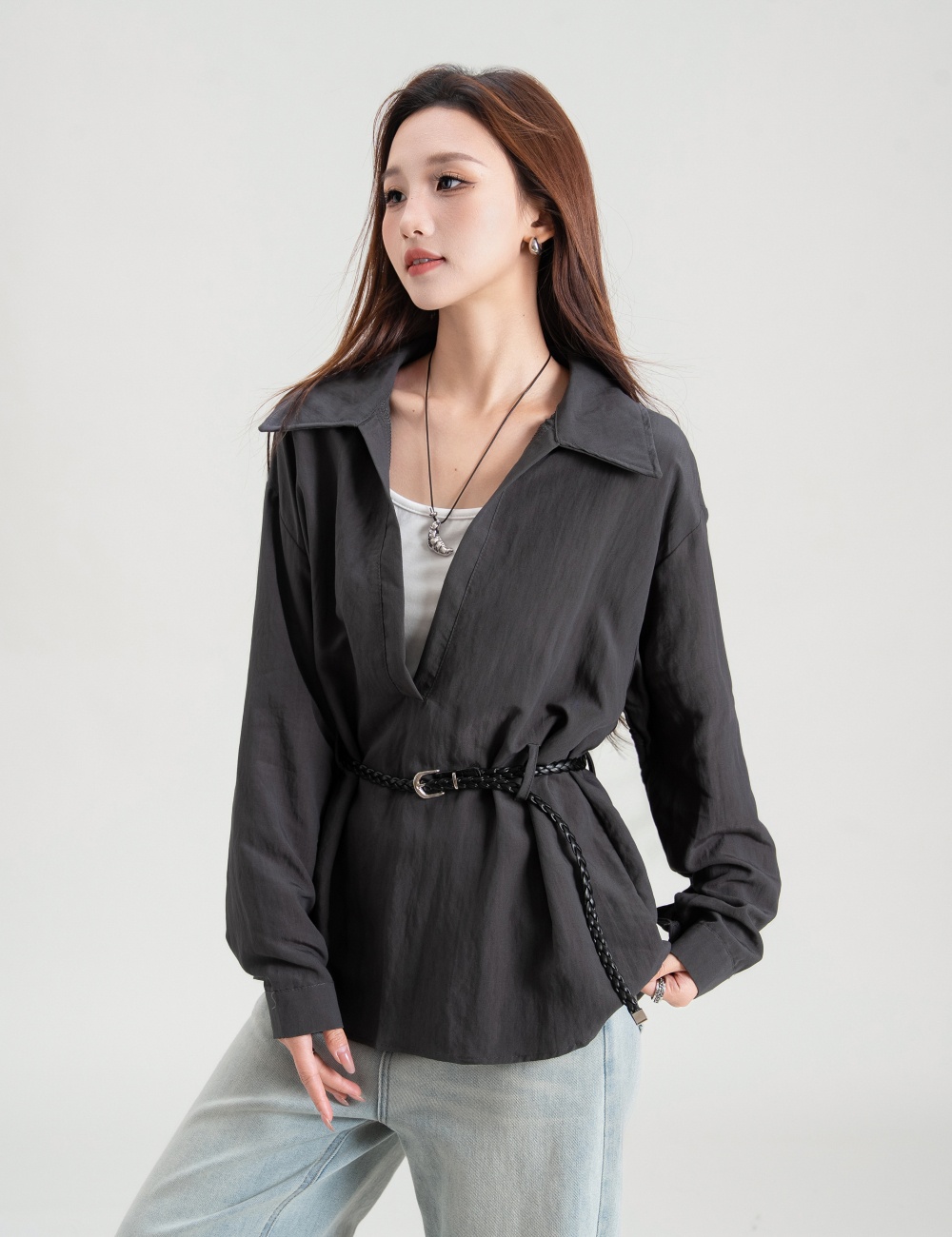 Long sleeve Korean style vest simple shirt 3pcs set for women