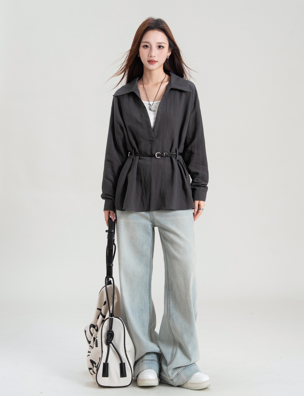 Long sleeve Korean style vest simple shirt 3pcs set for women