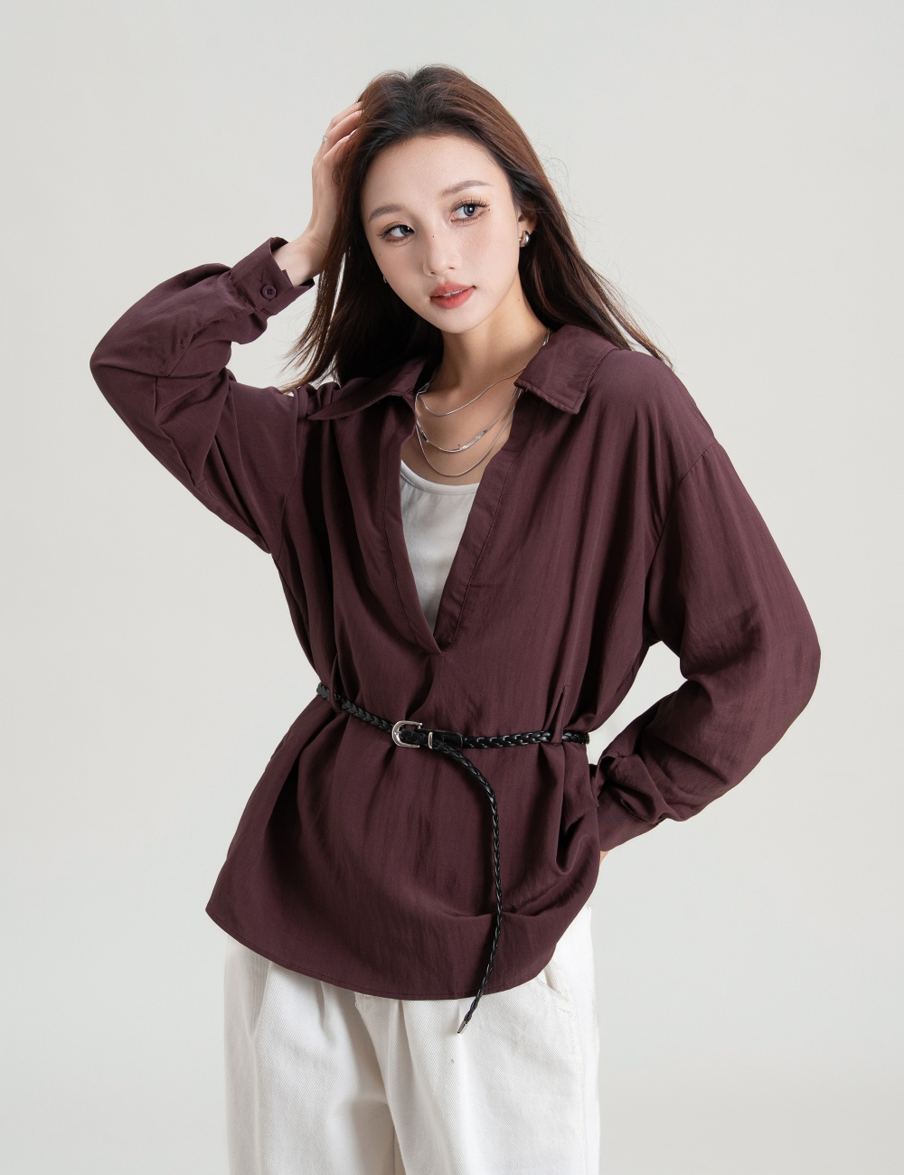 Long sleeve Korean style vest simple shirt 3pcs set for women