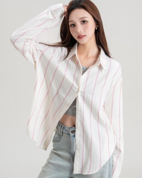Simple stripe tops autumn outside the ride shirt for women