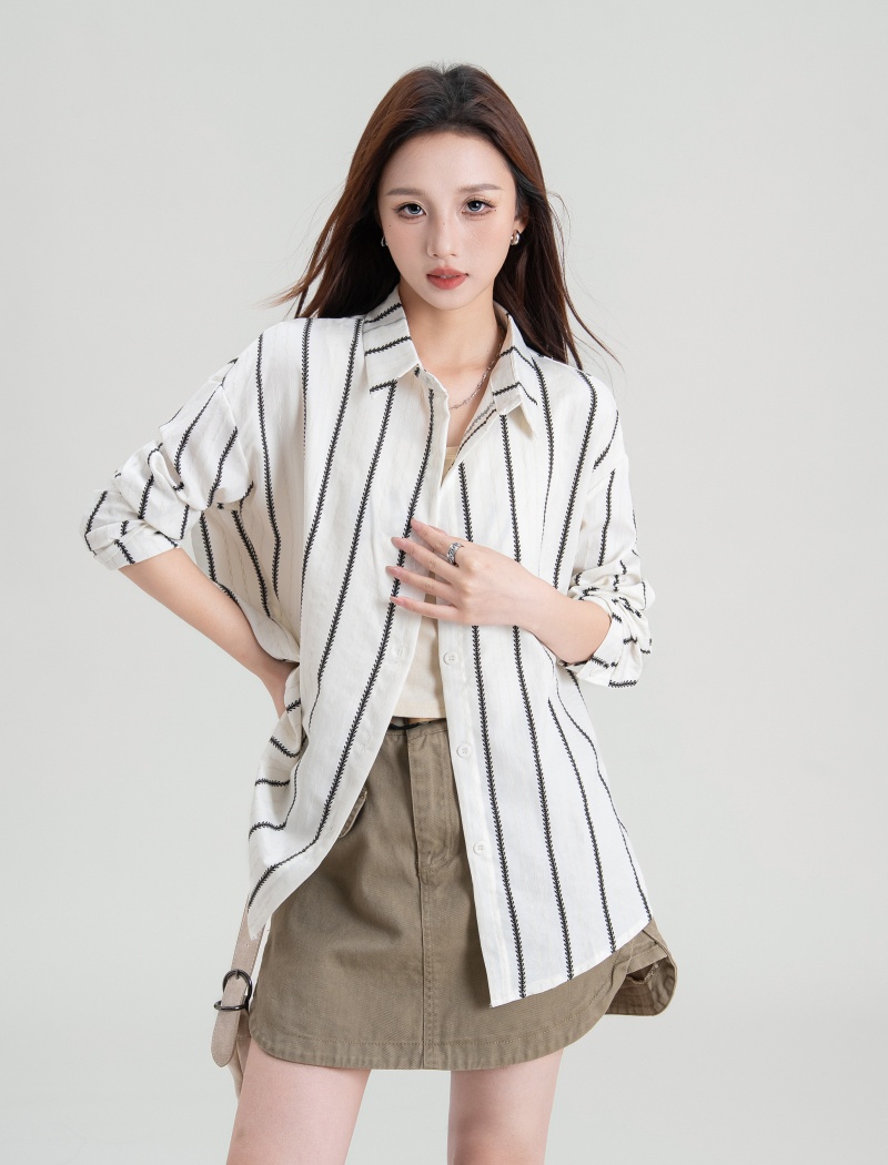 Simple stripe tops autumn outside the ride shirt for women