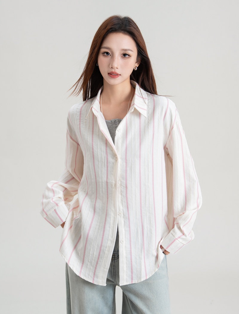 Simple stripe tops autumn outside the ride shirt for women
