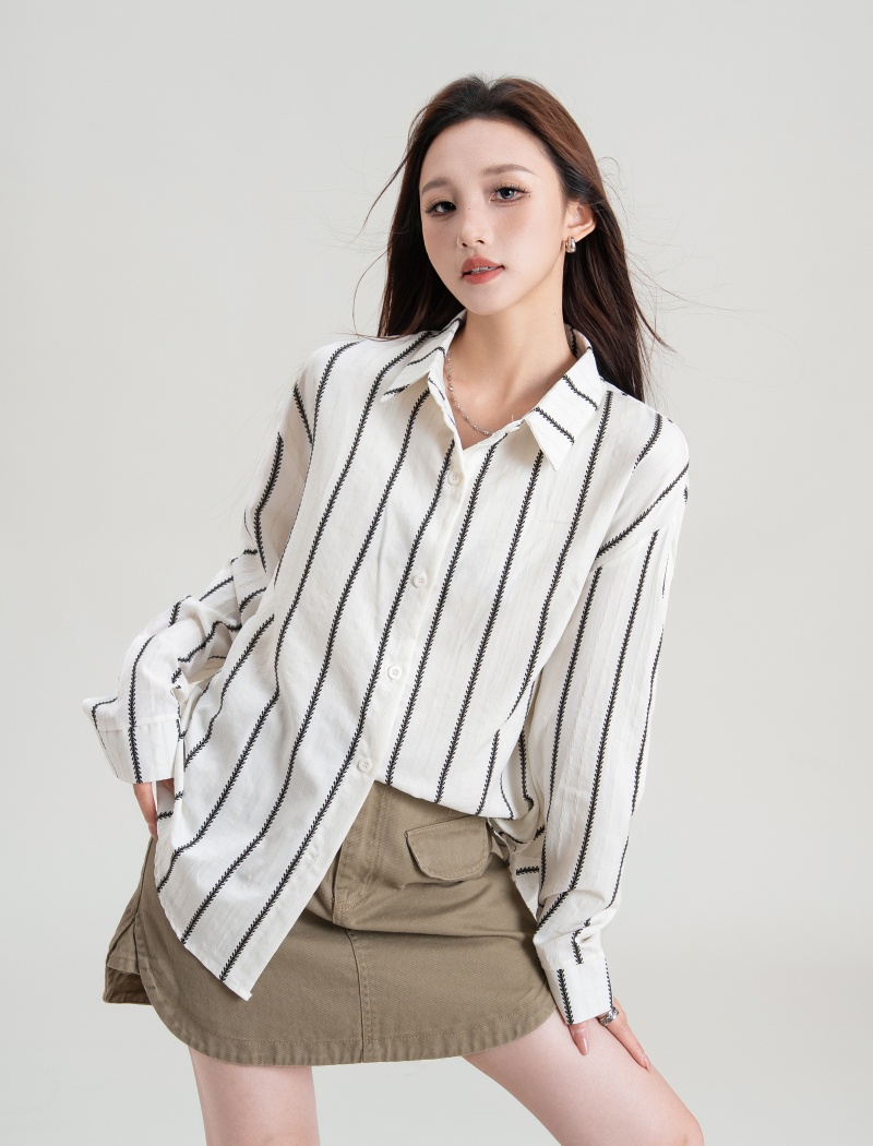 Simple stripe tops autumn outside the ride shirt for women