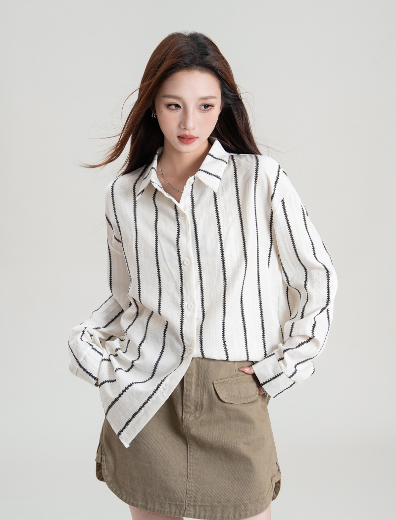 Simple stripe tops autumn outside the ride shirt for women