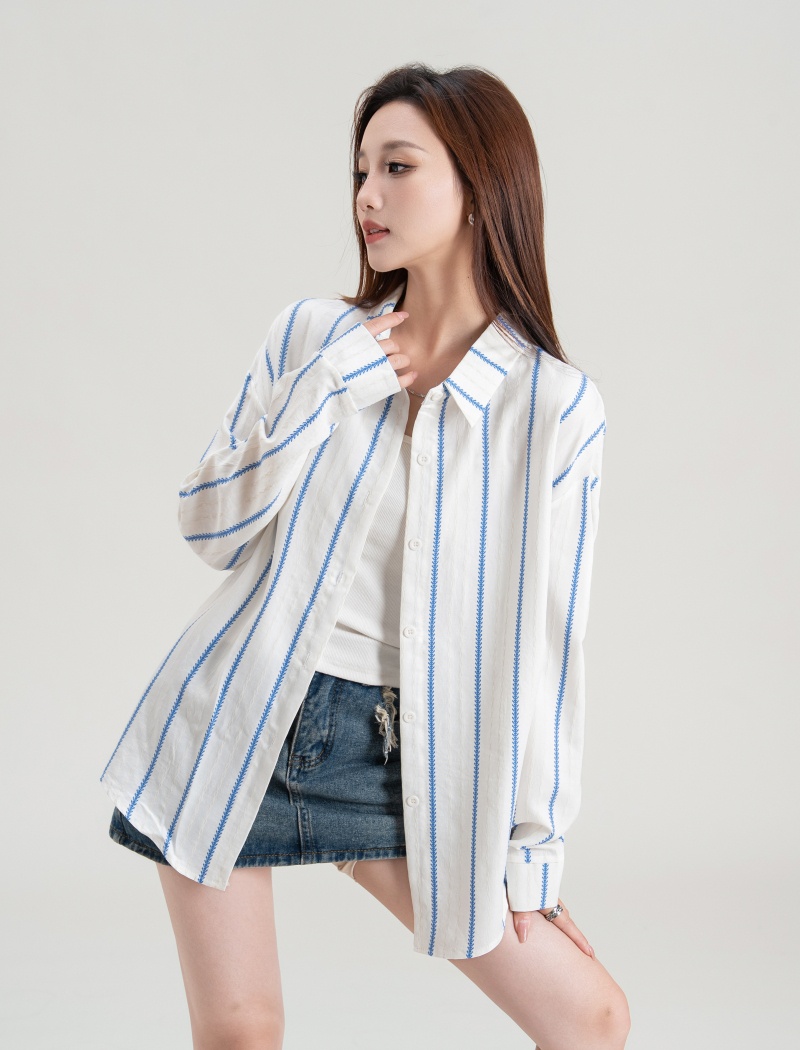 Simple stripe tops autumn outside the ride shirt for women