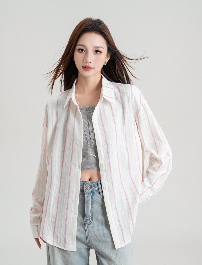 Simple stripe tops autumn outside the ride shirt for women