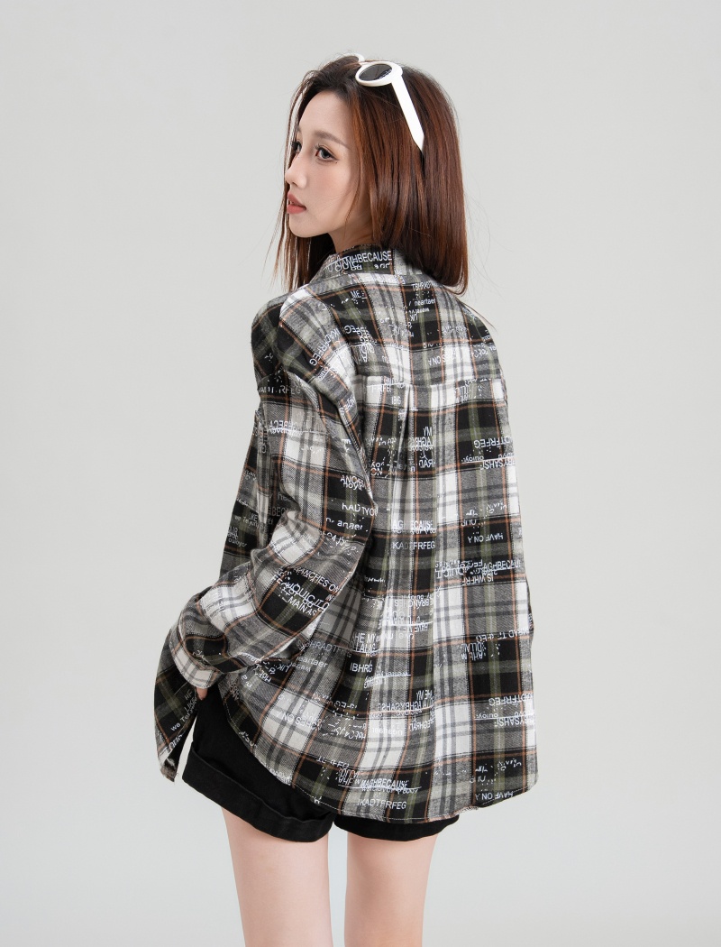 Casual graffiti long sleeve shirt plaid loose tops for women