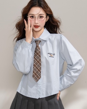 Autumn long sleeve tops short college style collar shirt for women