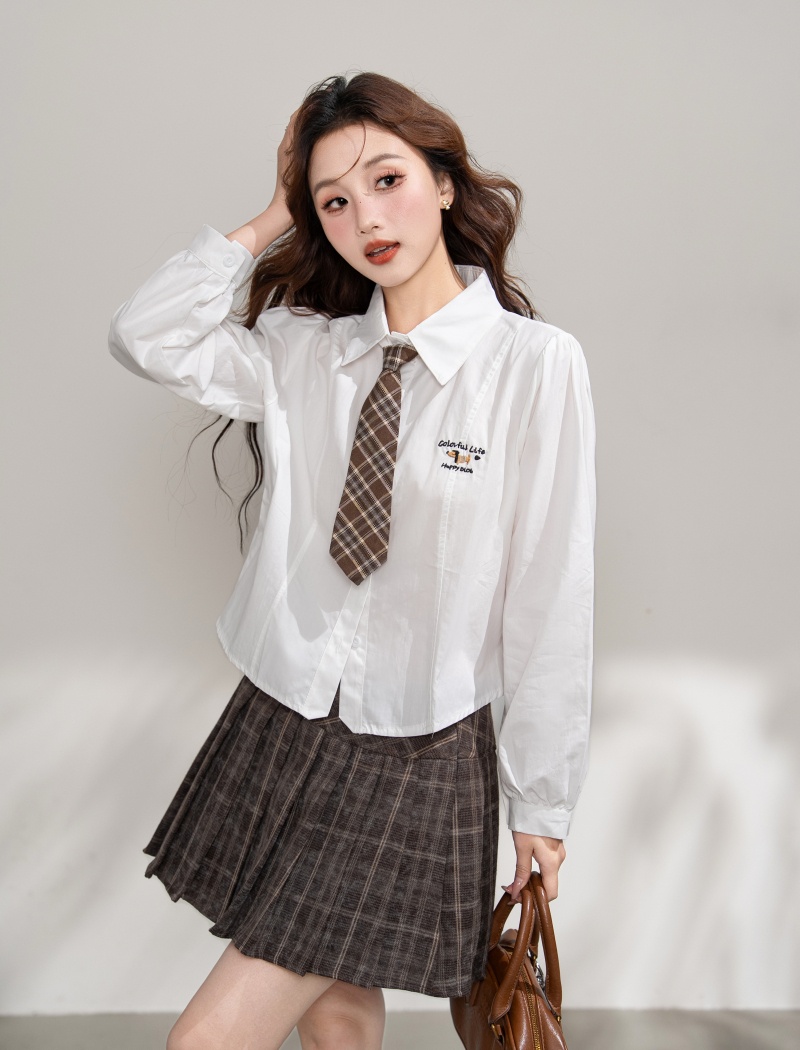 Autumn long sleeve tops short college style collar shirt for women