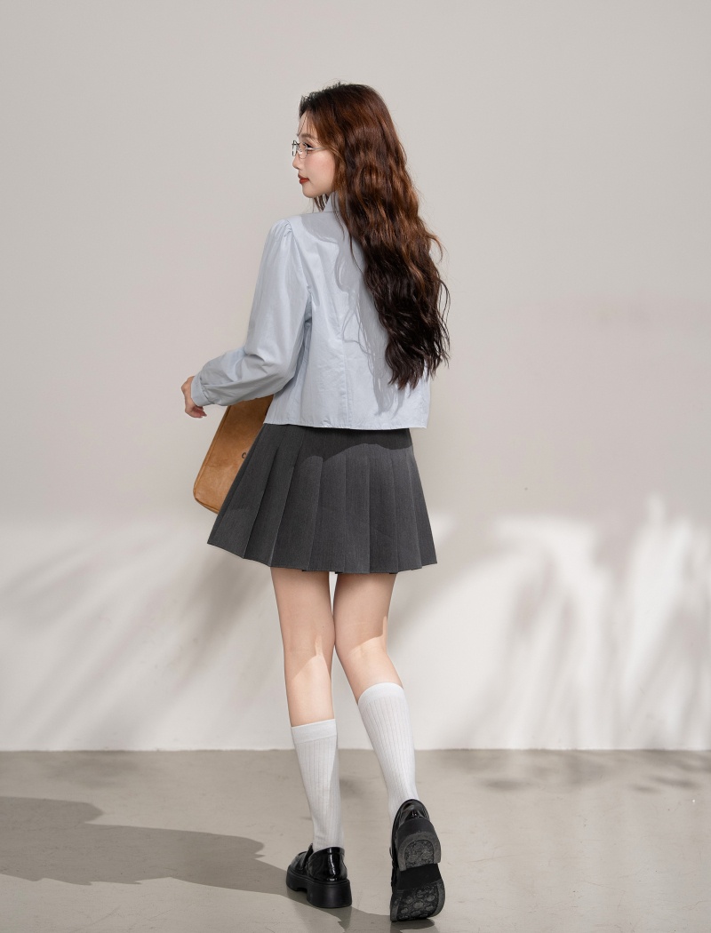 Autumn long sleeve tops short college style collar shirt for women