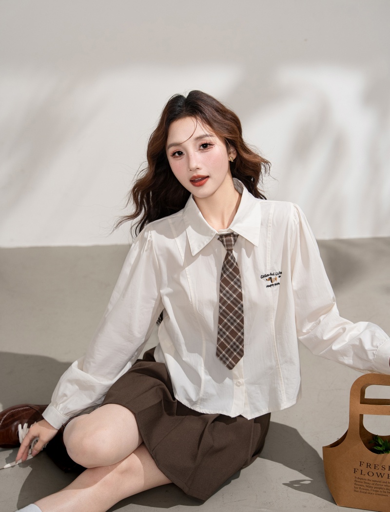Autumn long sleeve tops short college style collar shirt for women