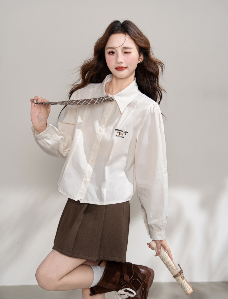 Autumn long sleeve tops short college style collar shirt for women