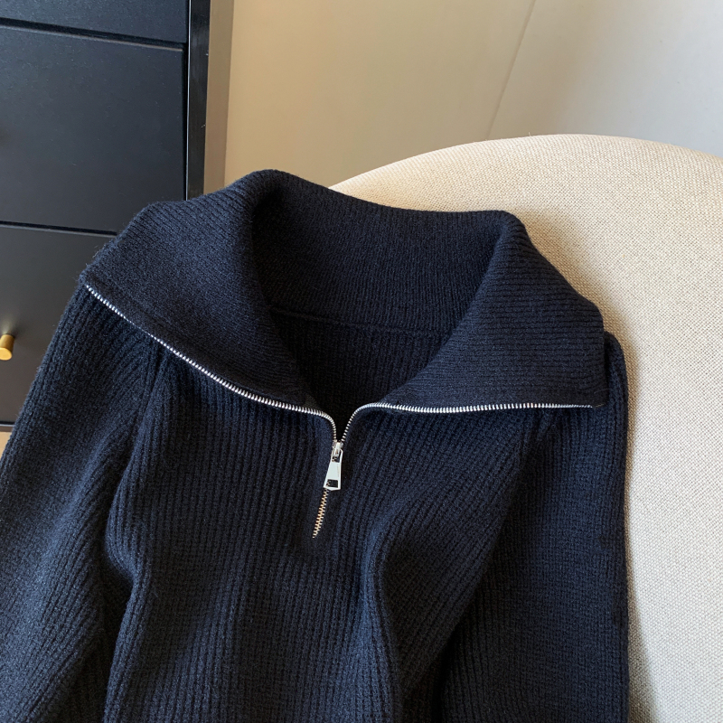 Short zip wears outside coat lazy lapel Korean style sweater