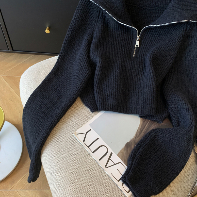 Short zip wears outside coat lazy lapel Korean style sweater
