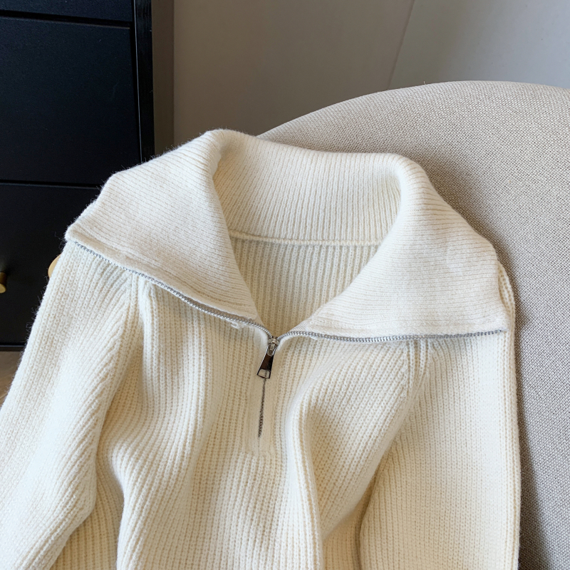 Short zip wears outside coat lazy lapel Korean style sweater