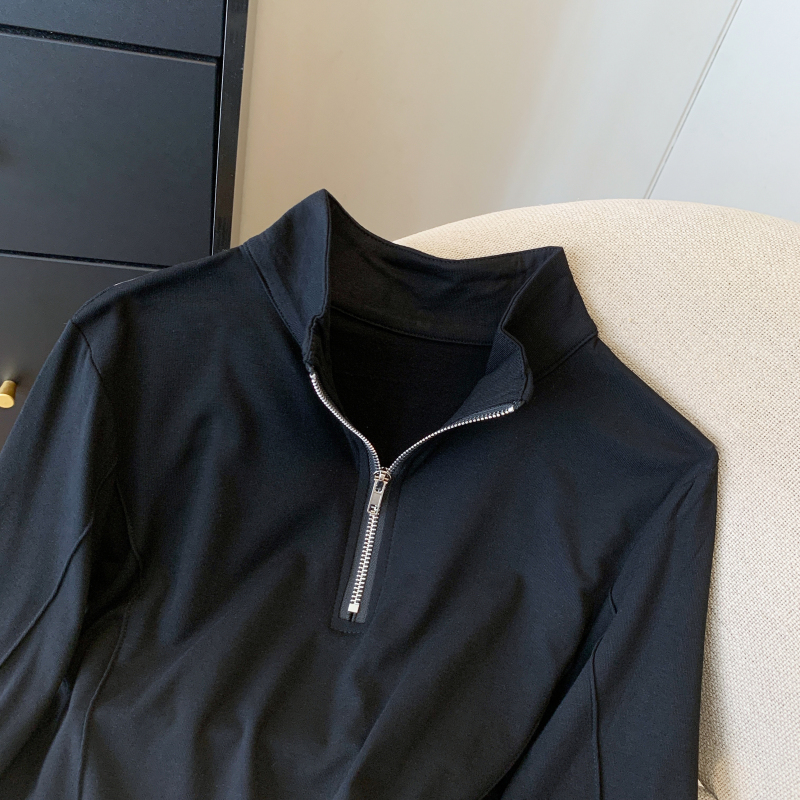 Zip autumn tops simple Korean style T-shirt