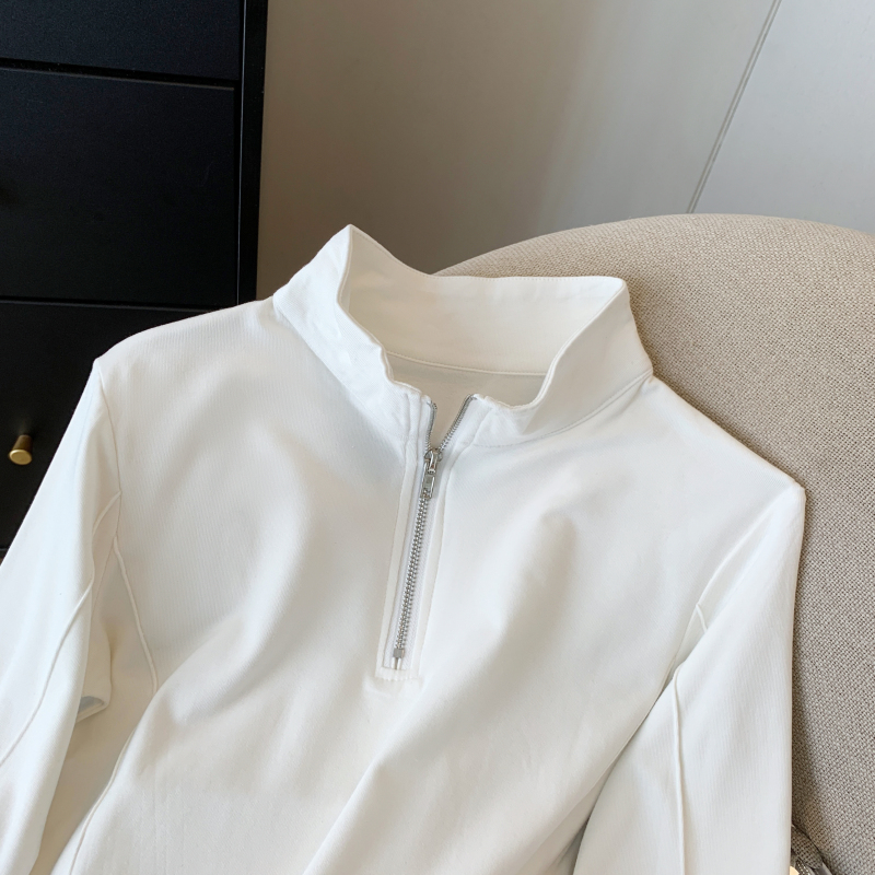 Zip autumn tops simple Korean style T-shirt