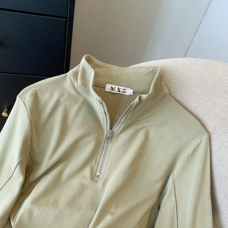 Zip autumn tops simple Korean style T-shirt