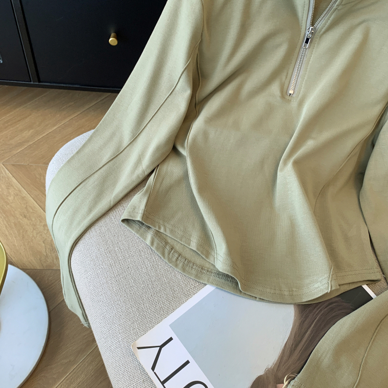 Zip autumn tops simple Korean style T-shirt