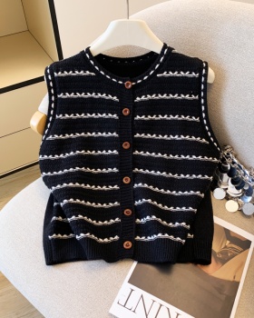 Retro knitted waistcoat round neck chanelstyle vest