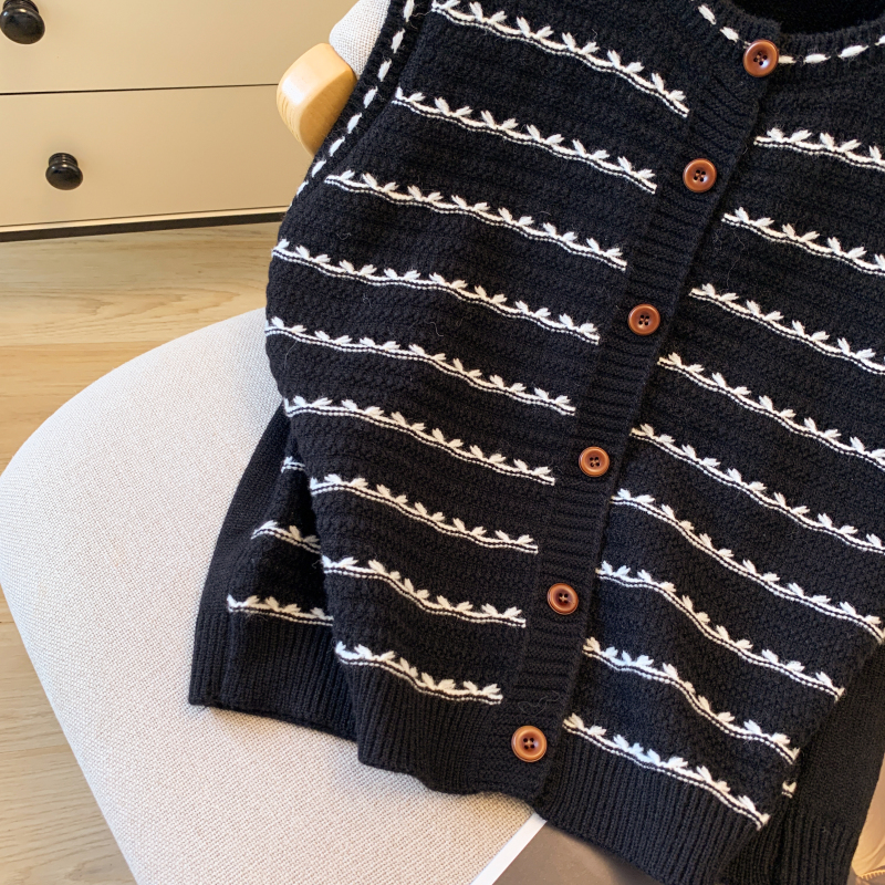 Retro knitted waistcoat round neck chanelstyle vest