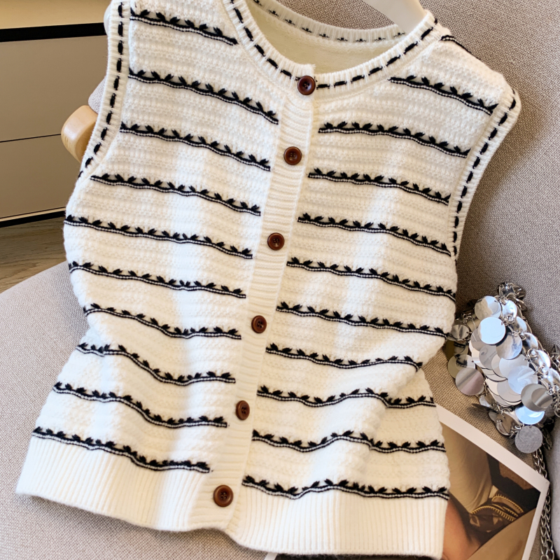 Retro knitted waistcoat round neck chanelstyle vest