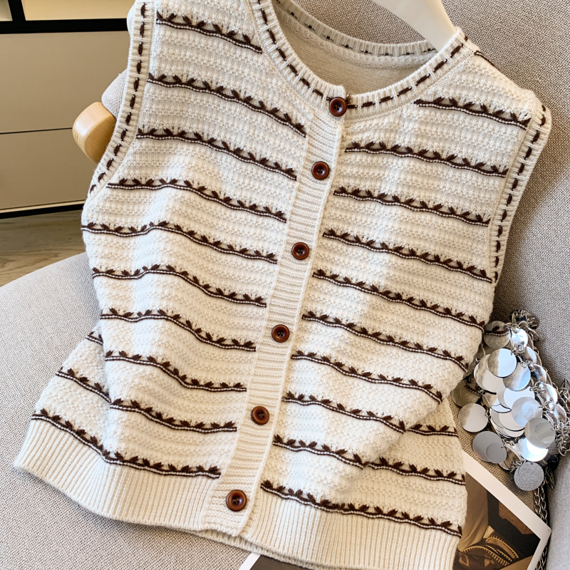 Retro knitted waistcoat round neck chanelstyle vest