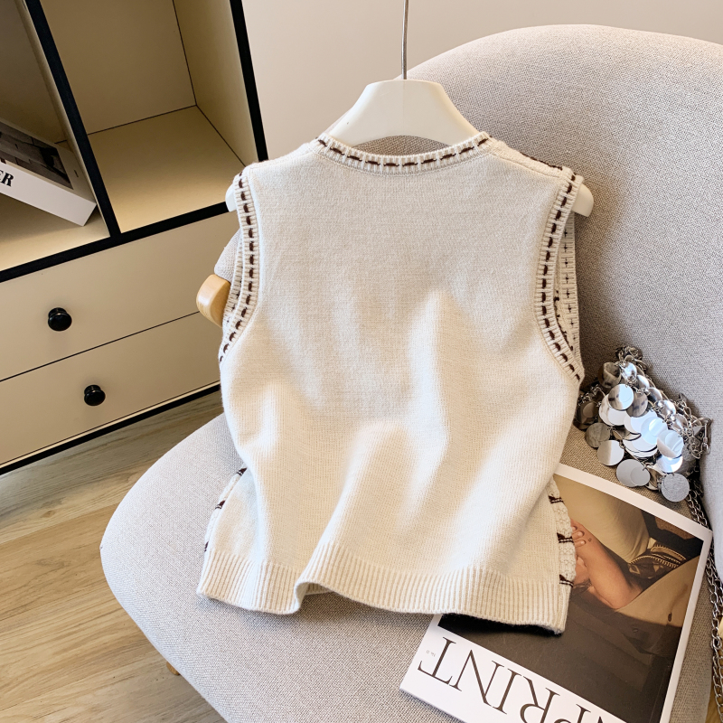 Retro knitted waistcoat round neck chanelstyle vest