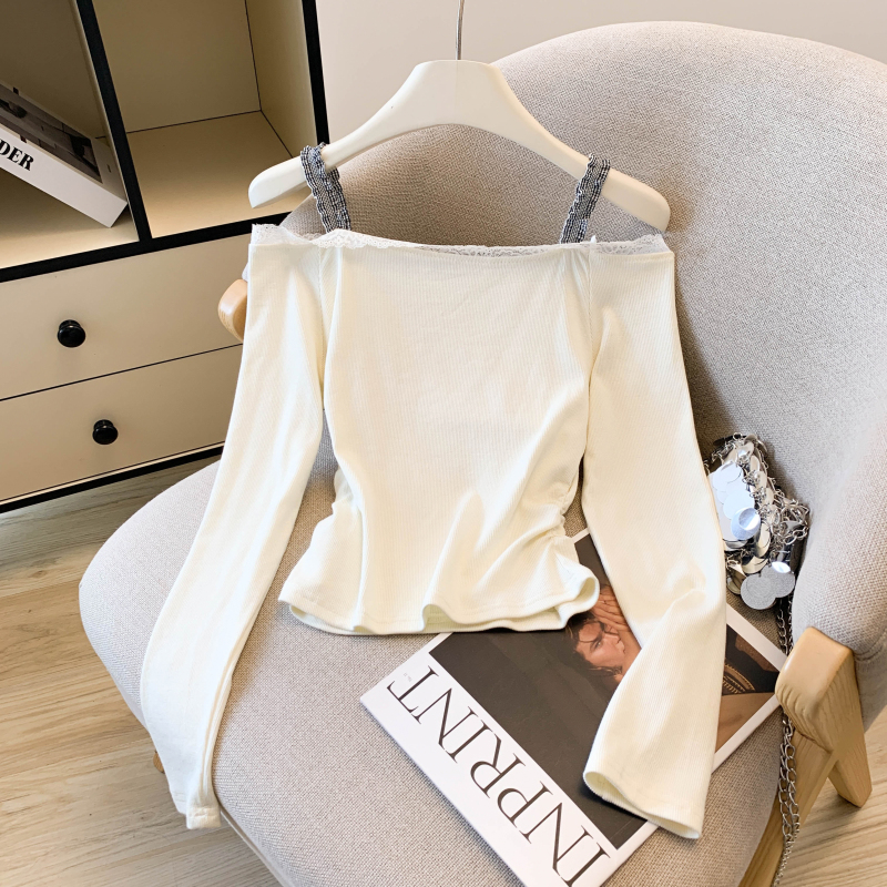 Kitten Western style slim T-shirt flat shoulder printing tops