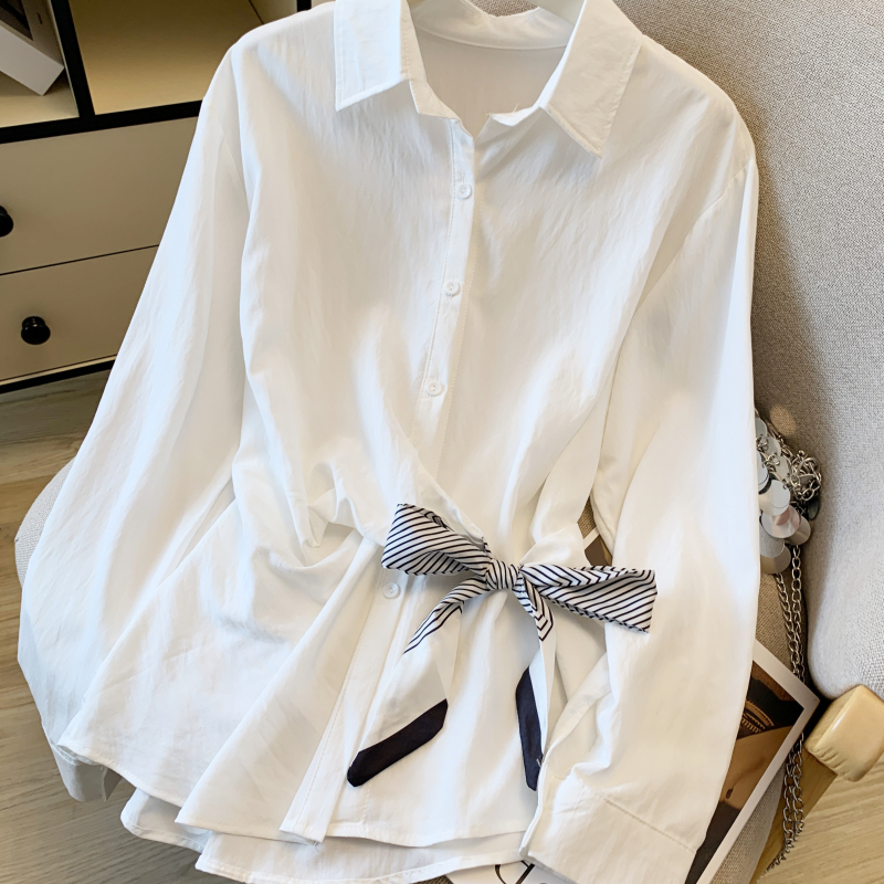 Slim pinched waist fashion shirt long sleeve light scarves
