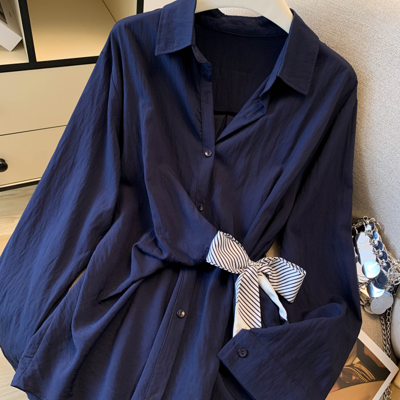 Slim pinched waist fashion shirt long sleeve light scarves