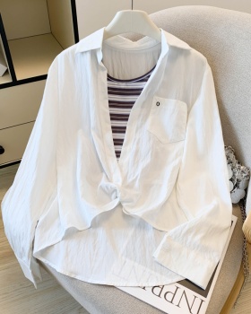 Niche Western style Pseudo-two tops stripe splice vest