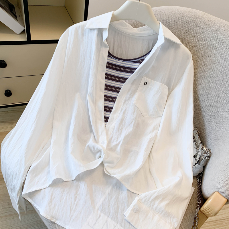 Niche Western style Pseudo-two tops stripe splice vest