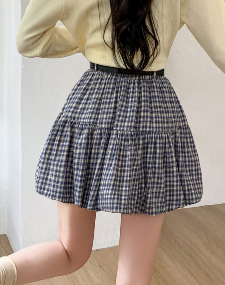 Fold plaid skirt with belt short skirt for women