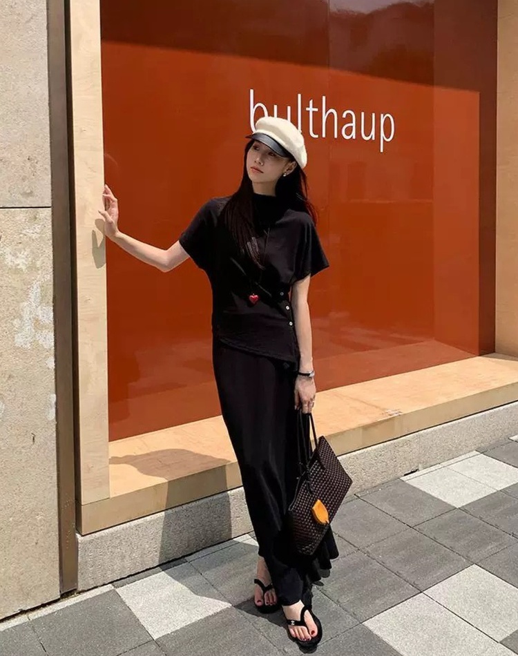 Slim high waist all-match skirt lazy simple tops a set