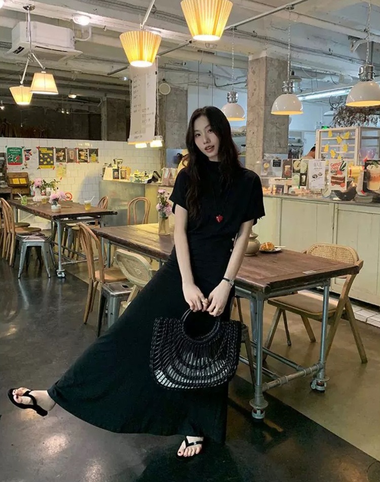Slim high waist all-match skirt lazy simple tops a set