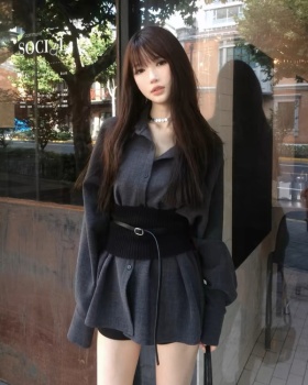 Slim temperament belt Casual all-match shirt for women