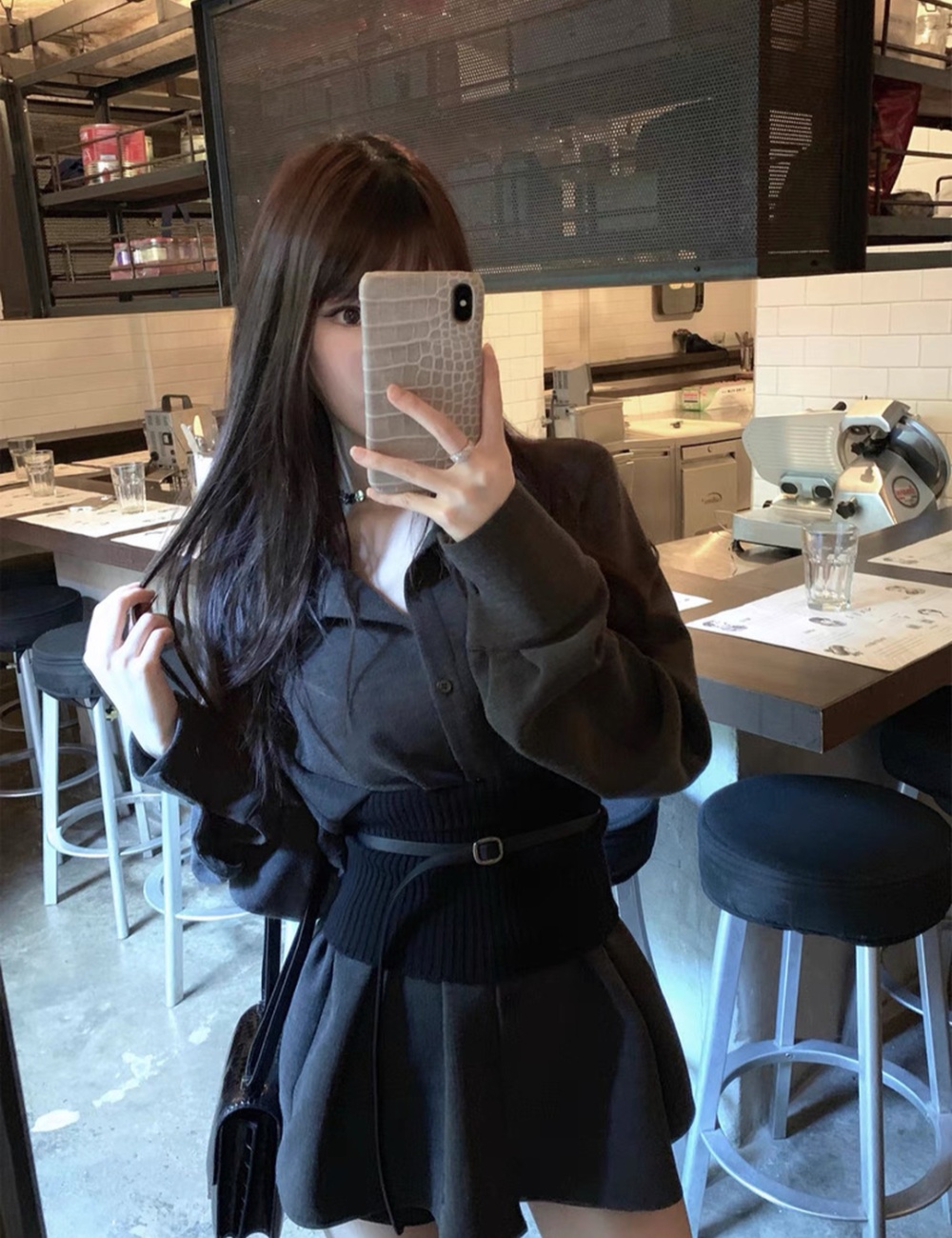 Slim temperament belt Casual all-match shirt for women