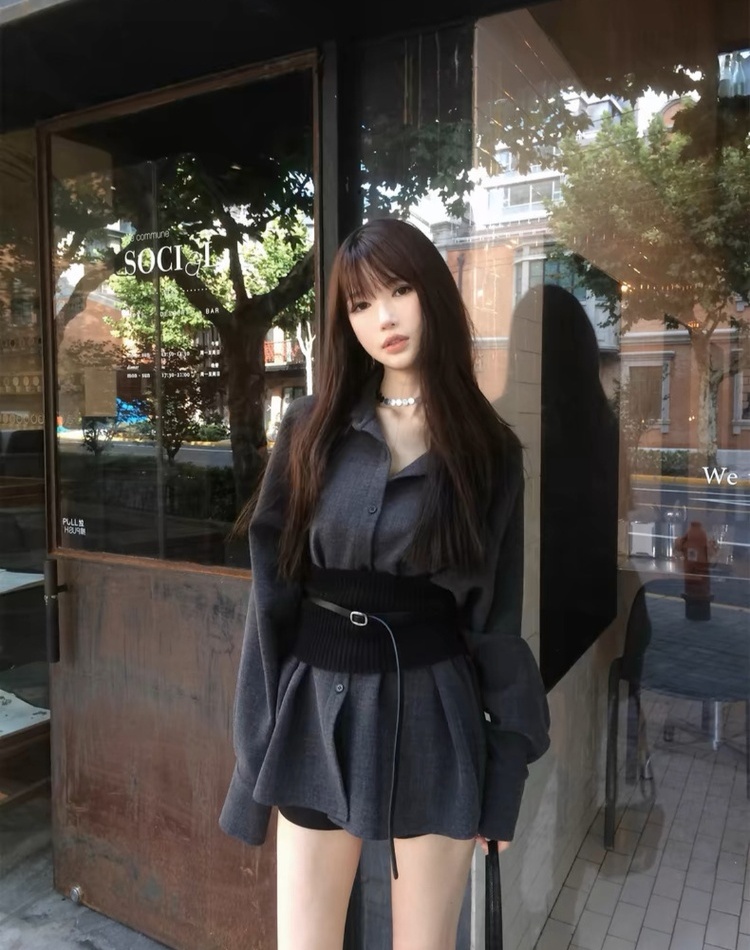Slim temperament belt Casual all-match shirt for women