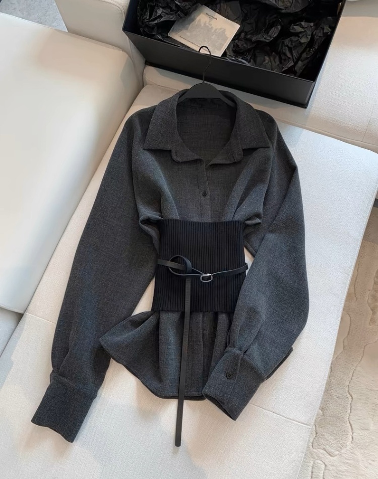 Slim temperament belt Casual all-match shirt for women