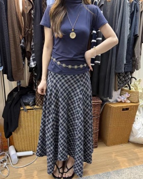 Diamond high collar T-shirt retro skirt a set for women