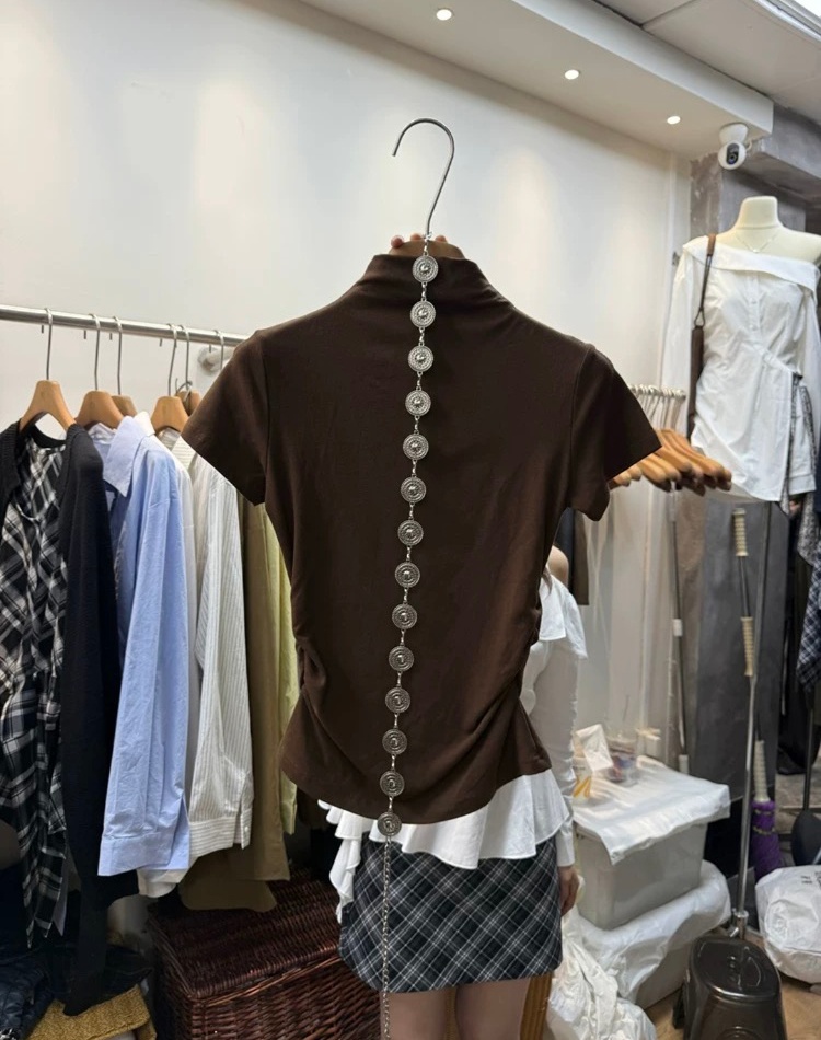 Diamond high collar T-shirt retro skirt a set for women