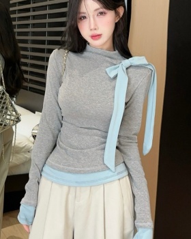 Inside the ride tops half high collar T-shirt for women