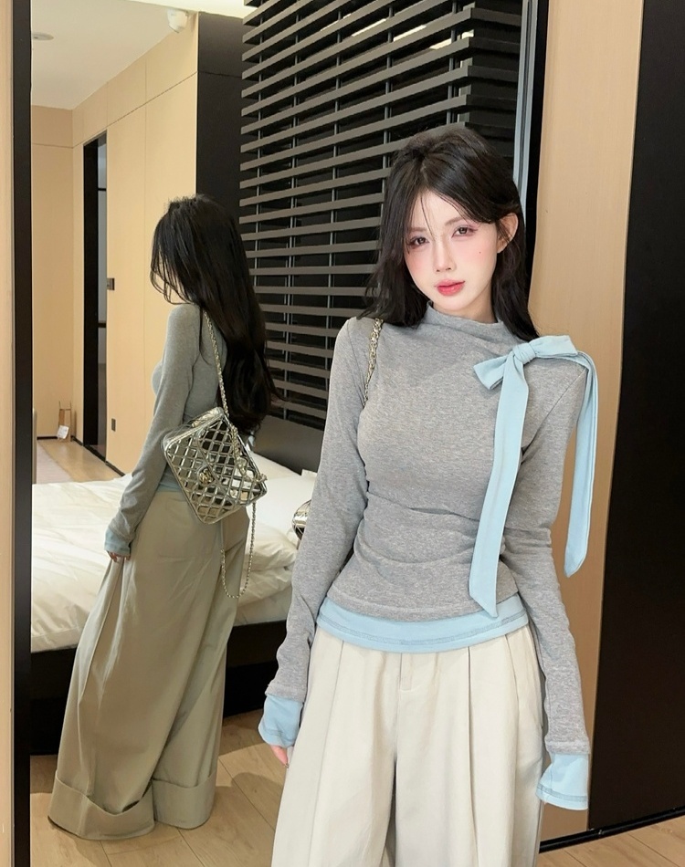 Inside the ride tops half high collar T-shirt for women